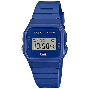 Kék műanyag tokú és szíjú retró Casio digitális karóra szürkés LCD-kijelzővel