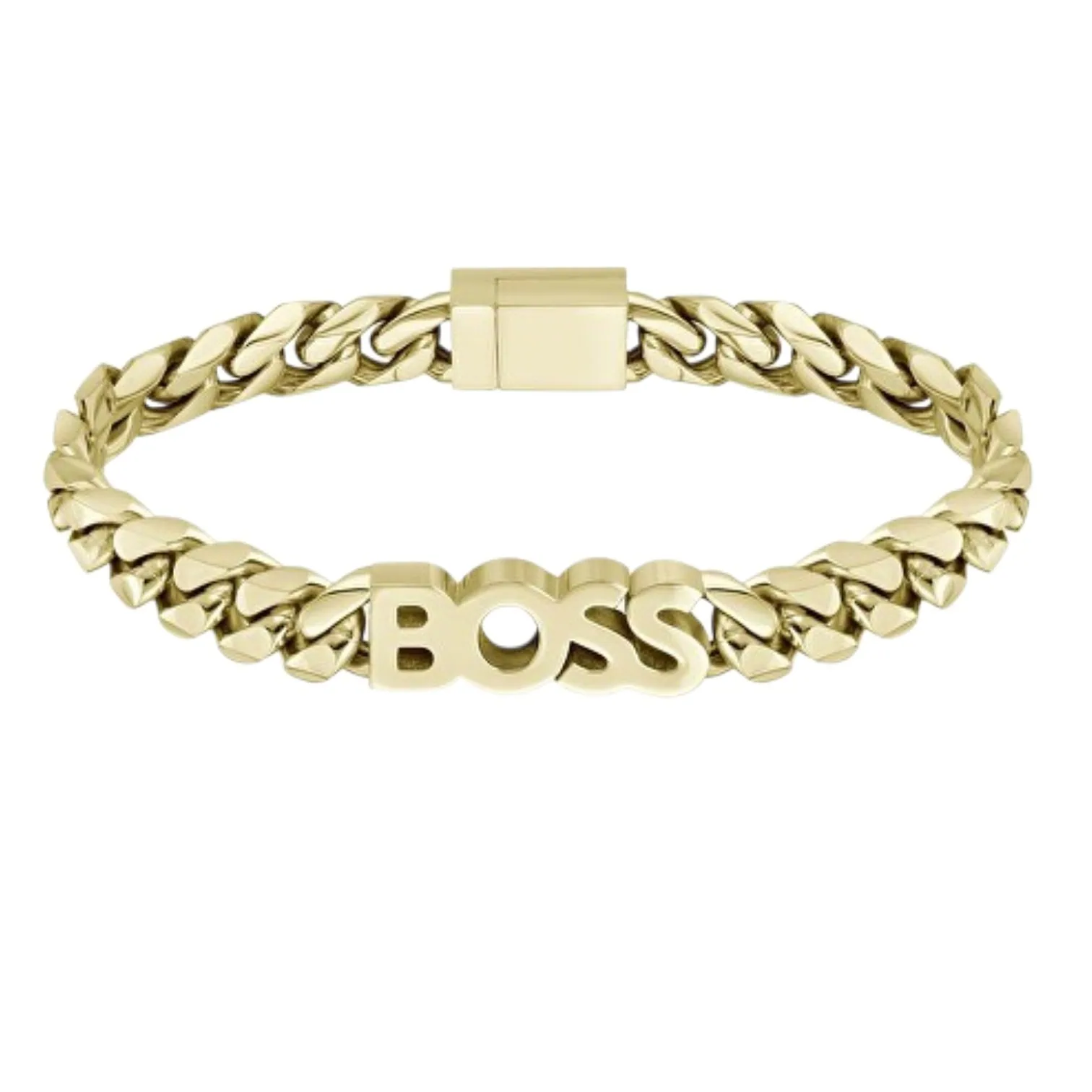 HUGO BOSS Karkötő – HBJ1580505 3 Elegáns arany karkötő BOSS felirattal, divatos kiegészítő nőknek és férfiaknak.