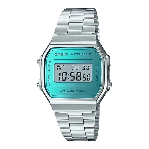 Casio óra - A168WEM-2EF 3 Casio digitális óra, ezüst színű, vízálló, modern design.