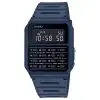 Sötétkék Casio számológépes karóra téglalap alakú műanyag tokkal és szíjjal, fekete billentyűzettel